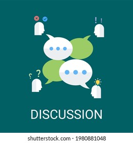 Discussion vector illustration background in flat style. Suitable for web banners, social media, postcard, presentation and many more.