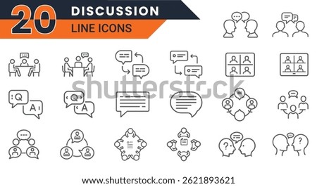 Discussion Vector Line Icons for Communication, Team Meetings, Dialogues, Online Conversations, and Group Collaboration in Business or Educational Contexts