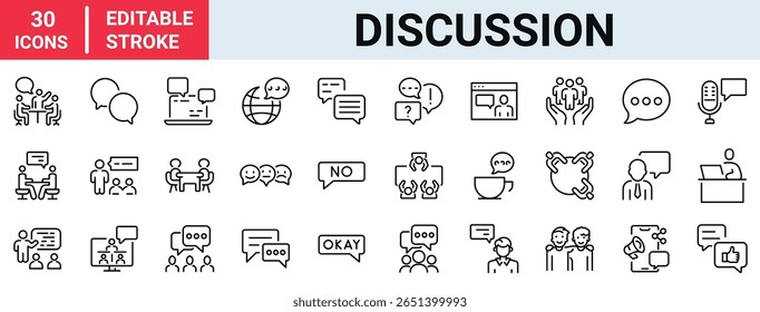 Iconos de línea de Web de discusión. diálogo, chat, comunicación. Ilustración vectorial.