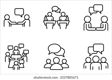 Discussion web line icons set. dialogue, chat, communication on white background