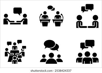 Conjunto de iconos de línea de Web de discusión. diálogo, chat, comunicación sobre fondo blanco