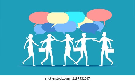 Discussions and brainstorming. Colleagues on a business team discussing work with speech bubbles