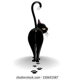 Disdainful Black Cat Cartoon Walking Away