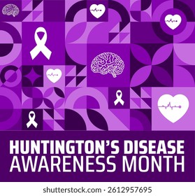 Huntington’s Disease Awareness Month geometric shape pattern background banner or poster design template. observed every year in May. Holiday concept. Use to any Template, card, poster, placard.