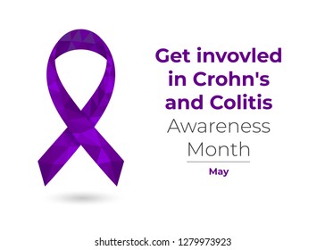 Crohn’s Disease and Colitis Awareness Month (May) low poly ribbon. Colorful vector illustration for web and printing.