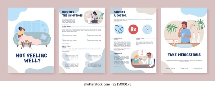 Plantilla de folleto de vector plano de enfermedades. Folleto, folletos imprimibles en color plano. Página de revista editable, kit de informes con espacio de texto. Nerko One, Quicksand, Comfortaa, Chewy, Pacifico
