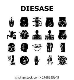 Disease Health Problem Collection Icons Set Vector. Open And Closed Limb Fracture, Nose And Arterial Bleeding, Herpes And Acne Disease Glyph Pictograms Black Illustrations