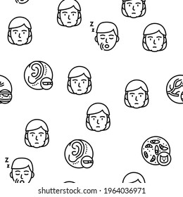 Disease Human Problem Vector Seamless Pattern Thin Line Illustration