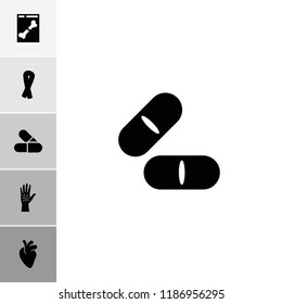 Disease icon. collection of 6 disease filled icons such as ribbon, pill, arm rash, heart organ. editable disease icons for web and mobile.