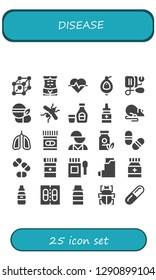  disease icon set. 25 filled disease icons. Simple modern icons about  - Cells, Human body, Cardiogram, Urinal, Blood pressure, Medicine, Mosquito, Syrup, Rat, Lungs, Mental disorder