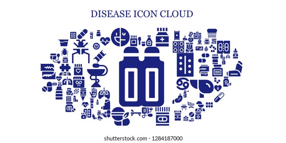  disease icon set. 93 filled disease icons. Simple modern icons about  - Suppositories, Medicine, Pill, Mental disorder, Syrup, Blood pressure, Stretcher, Pills, Sphygmomanometer