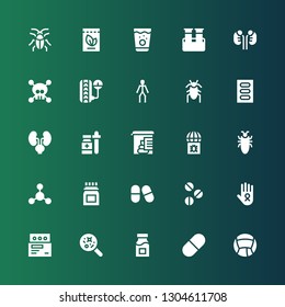 disease icon set. Collection of 25 filled disease icons included Medicine, Pill, Disease, Cancer, Pills, Bacterias, Cockroach, Virus, Stool test, Kidneys, Joints, Pressure, Blood sample