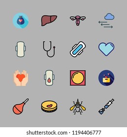 disease icon set. vector set about liver, donation, syringe and sample icons set.
