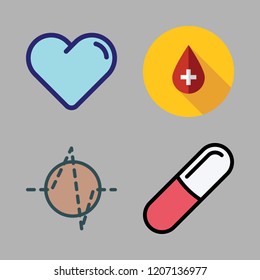 disease icon set. vector set about cardiogram, pills, heart and blood icons set.