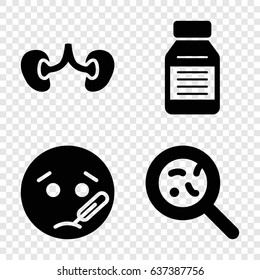 Disease icons set. set of 4 disease filled icons such as sick emot, bacteria, kidney