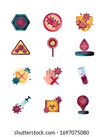 disease infection outbreak pandemic stop coronavirus covid 19 icons set vector illustration