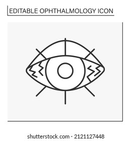 Icono de línea de enfermedad. Síndrome de ojo seco. Sequedad corneal o conjuntival debido a la deficiente producción de lágrimas. Concepto de oftalmología. Ilustración vectorial aislada. Trazo editable