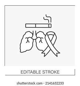  Disease line icon. Lungs cancer. Sarcoma of internal organs. Smoking concept. Isolated vector illustration. Editable stroke