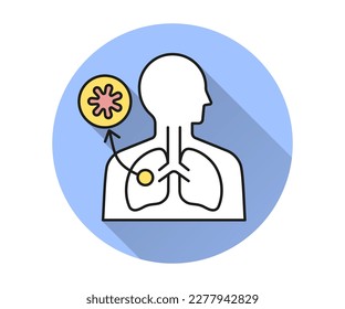 Icono pulmonar de enfermedad con sombra larga para diseño gráfico y web.