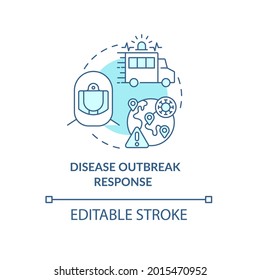 Disease Outbreak Response Concept Icon. Humanitarian Aid. Tracking And Emergency Control Abstract Idea Thin Line Illustration. Vector Isolated Outline Color Drawing. Editable Stroke