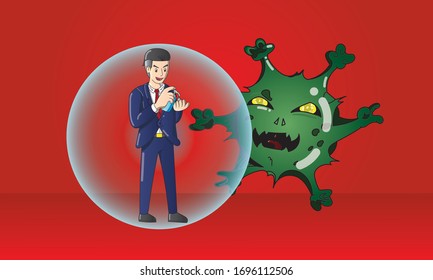 Disease prevention measures In a crisis situation due to a virus outbreak by using a hand wash gel when outing.