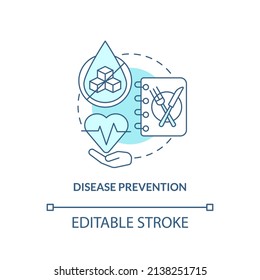 Icono de concepto turquesa de prevención de enfermedades. Salud cardíaca. La dieta saludable favorece la ilustración abstracta de la idea delgada. Dibujo de contorno aislado. Trazo editable. Fuentes Arial, Myriad Pro-Bold utilizadas