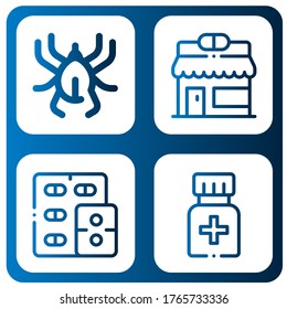 disease simple icons set. Contains such icons as Acari, Pharmacy, Medicine, can be used for web, mobile and logo
