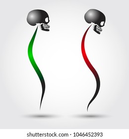 Disease of a spine. Kyphosis. Body posture defect. Realistic skull with a silhouette of the spine. Vector illustration.