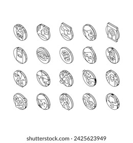 disease symptom health isometric icons set. cough fever, virus flu, medical, coronavirus pneumonia, epidemic, medicine sick disease symptom health color line