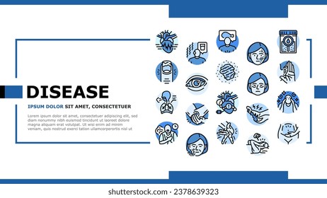 disease symptom health landing web page vector. cough fever, virus flu, medical, coronavirus pneumonia, epidemic, medicine sick disease symptom health Illustration