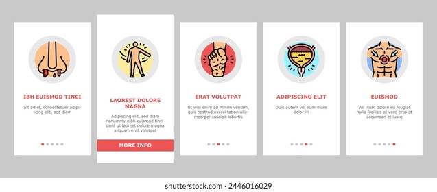 disease symptom health onboarding mobile vector epidemic medicine, sick infection, corona heart, pain, patient infographic, stroke disease symptom health illustrations