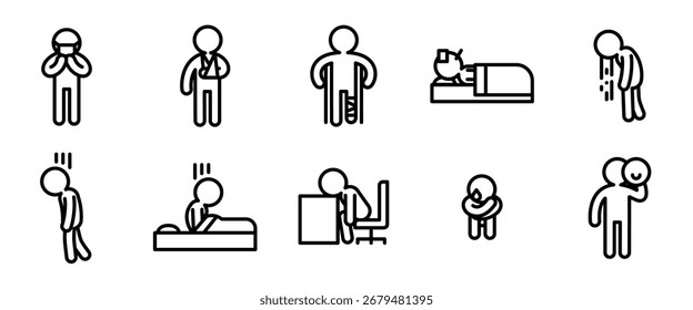 Disease and symptom icon set. Line outline style