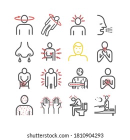 Disease symptoms line icons. Vector sign for web graphics.