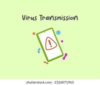 Disease and virus spread illustration. Covid19, influenza, bacterial infection transmission. Virus outbreak ways vector illustrations. Virus transmission from smartphone.