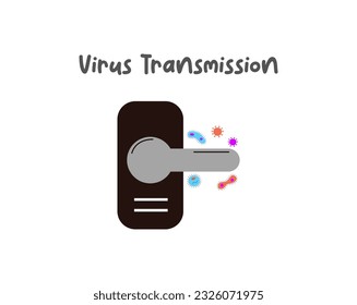 Disease and virus spread illustration. Covid19, influenza, bacterial infection transmission. Virus outbreak ways vector illustrations. Virus transmission from door handle.