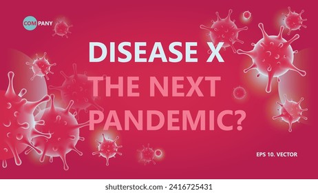 Disease X or virus banner template. Horizontal aspect ratio. Red gradient virus cells on red background. Vector web or app pandemic illustration scalable to any size.
