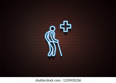 diseased icon in Neon  on dark brick wall background