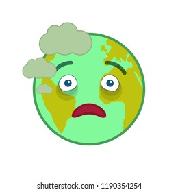 Diseased world globe isolated emoticon. Sick blue planet emoji. Social communication and weather widget. Painful face showing facial emotion. Funny earth icon. Weather forecast vector element