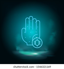Diseases, arm, bacteria, virus neon vector icon. Smoke effect neon style vector