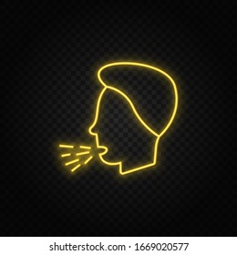 Diseases, cough yellow neon icon. Yellow neon vector icon. Transparent background