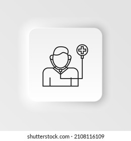 Enfermedades, doctor, estudio, control vectorial. Dolores musculares, frío y bronquitis, neumonía y fiebre, ilustración médica de salud - icono del vector de estilo neumórfico