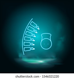 Diseases, dumbbell, spine, load neon vector icon. Smoke effect neon style vector