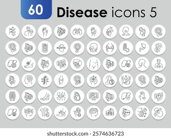 Diseases human organs black line icons set. Infographics with symbols. Vector isolated element. Editable stroke.