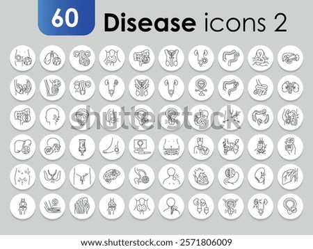 Diseases human organs black line icons set. Infographics with symbols. Vector isolated element. Editable stroke.