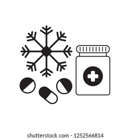 Diseases and medicines in winter vector design illustration.
