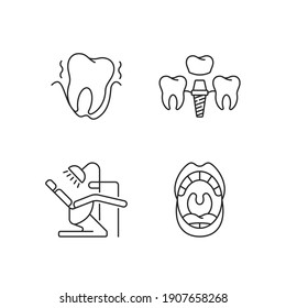 Diseases of the oral cavity linear icons set. Instruments for dental treatment. Dental care. Customizable thin line contour symbols. Isolated vector outline illustrations. Editable stroke