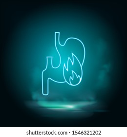 Diseases, Stomach, Heartburn Neon Vector Icon. Smoke Effect Neon Style Vector