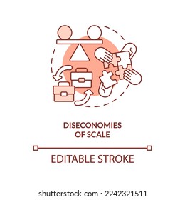Diseconomies of scale terracotta concept icon. Disadvantage of mergers abstract idea thin line illustration. Difficulties. Isolated outline drawing. Editable stroke. Arial, Myriad Pro-Bold fonts used