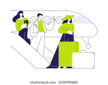 Disembarkation abstract concept vector illustration. Group of diverse people getting off the plane, airway transportation, commercial air transport, disembarkation process abstract metaphor.