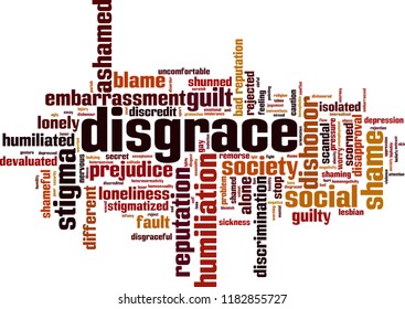 Disgrace word cloud concept. Vector illustration